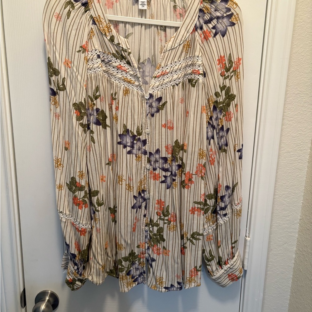 Spring Blouse Sonoma Cream Floral Blouse with Stripes